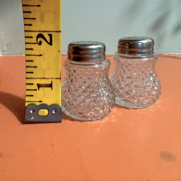 Mini Vintage Diamond Cut Glass Salt & Pepper Shakers - Picture 6 of 6